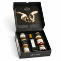 Caja de regalo de trufa Luxury abierta, con siete productos italianos de trufa