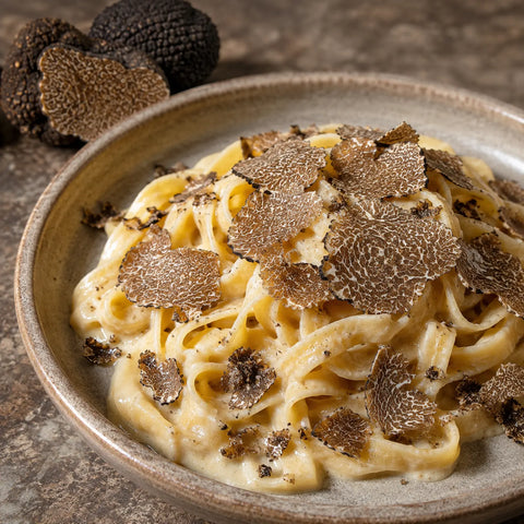 Trufa de Borgoña congelada – Tuber uncinatum rallada sobre pasta cremosa
