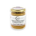 Tarro de crema de boletus y trufa blanca con tapa dorada y etiqueta blanca