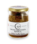White tartufata jar with gold lid showcasing tartufata white truffle sauce product