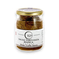 Frasco de tartufata blanca con tapa dorada que muestra el producto de salsa de trufa blanca tartufata