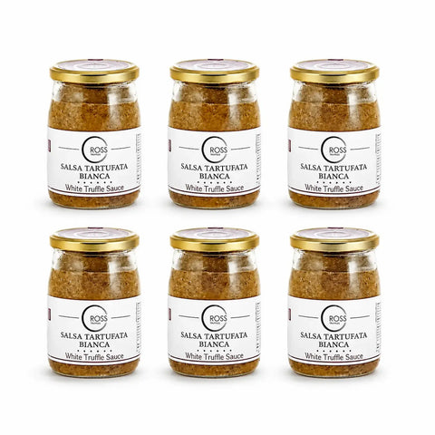 Seis tarros 500 g de salsa Tartufata Blanca a base de champiñones con 2% Tuber borchii