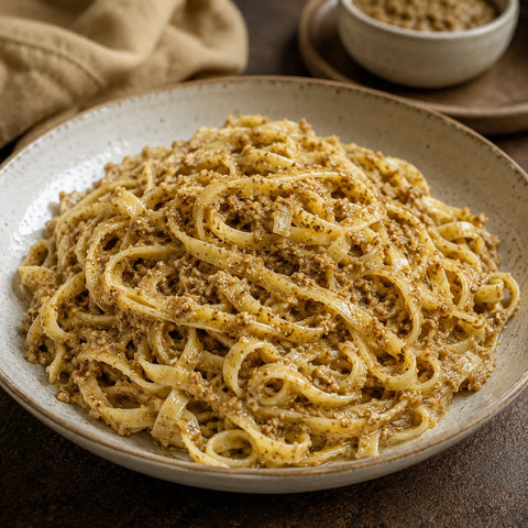 Salsa Tartufata blanca con Tuber borchii incorporada a la pasta tibia