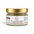 Sal de trufa blanca con trozos de trufa en tarro de cristal 120 g con tapa dorada